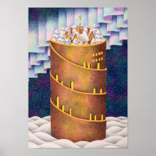 Schneeturm unter dem Polarlicht. Poster