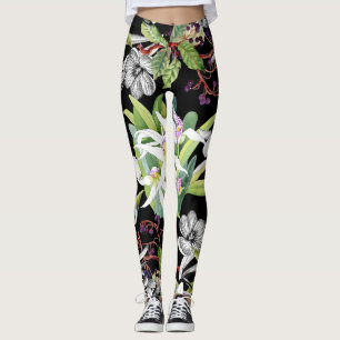 Schneeverfahren & Orchideen: Schwarzes Muster Leggings