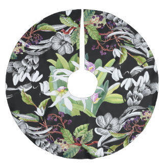 Schneeverfahren & Orchideen: Schwarzes Muster Polyester Weihnachtsbaumdecke
