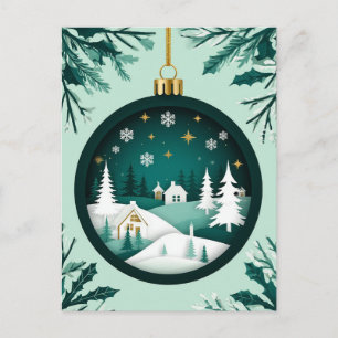 🎄 Schneeverziertes grünes Ornament-Leuchten ❄️ Fe Postkarte