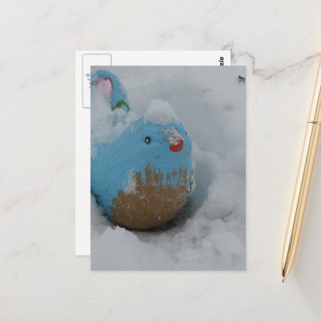 Schneevogel Blau Postkarte (Vorderseite/Rückseite Beispiel)