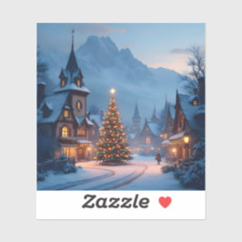 Schneevoller Abend auf dem Platz - Quadratisches V Aufkleber