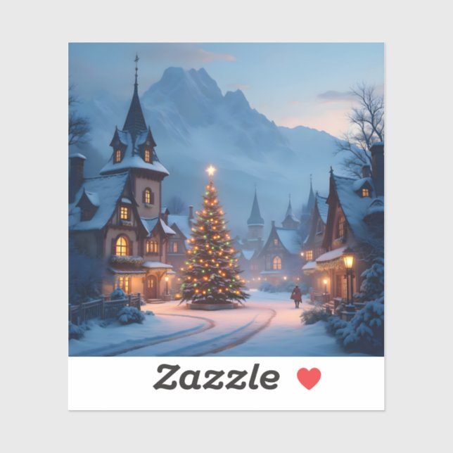 Schneevoller Abend auf dem Platz - Quadratisches V Aufkleber (Blatt)