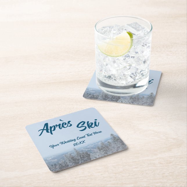 Schneewald Apres Ski Wedding Event Rechteckiger Pappuntersetzer (Vor Ort)