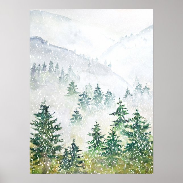 Schneewald-Aquarellposter Poster (Vorne)