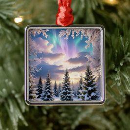Schneewald, Eiskristalle, Nordlichter Ornament Aus Metall