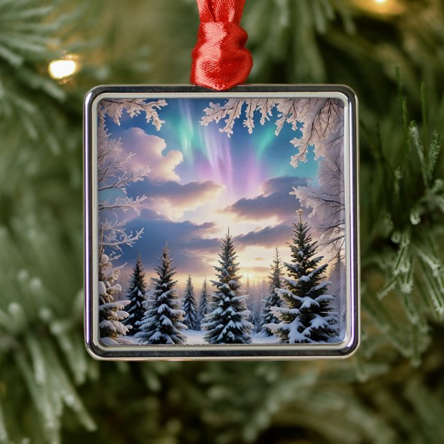 Schneewald, Eiskristalle, Nordlichter Ornament Aus Metall (Baum)