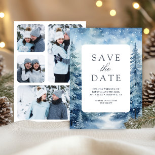 Schneewald-Foto-Collage-Hochzeit aus Kiefernholz Save The Date
