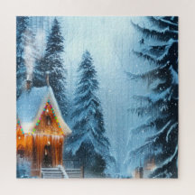 Schneewald mit Hütte 20x20 Puzzle