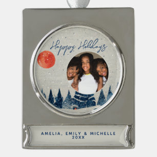 Schneewald Schneeflocken Foto Banner-Ornament Silber