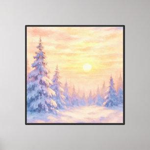 Schneewald-Sonnenuntergang - Aquarell-Stil-Kunst Leinwanddruck