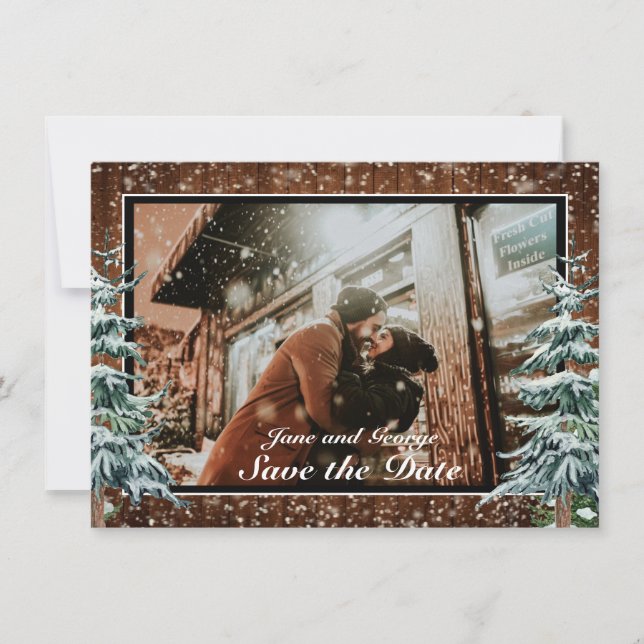 Schneewald- und Waldpfannenhochzeit Foto Save The Date (Vorderseite)