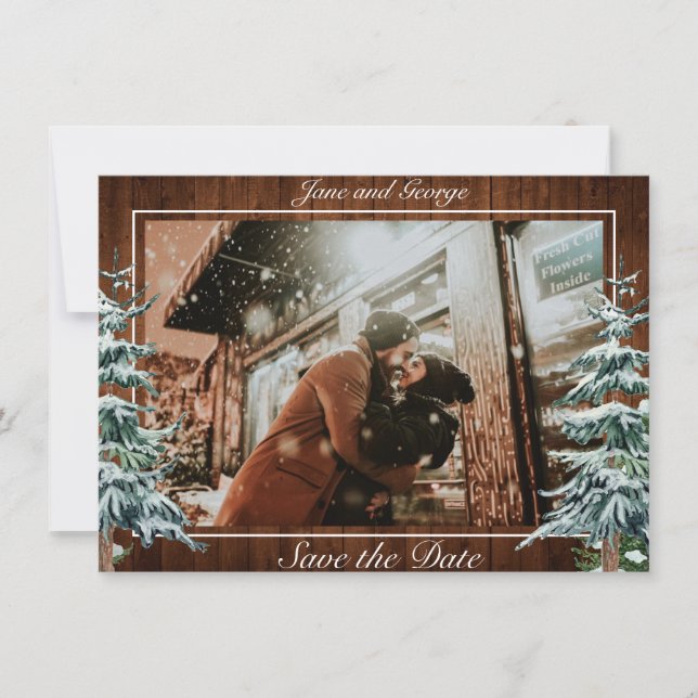 Schneewald- und Waldpfannenhochzeit Foto Save The Date (Vorderseite)