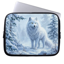 Schneewald Weißwolf Eiskunstdekor Laptopschutzhülle