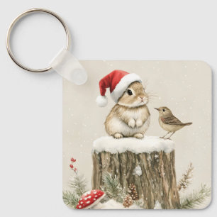 Schneewald-Winter-Wald-Weihnachts-Hase-Vogel Schlüsselanhänger