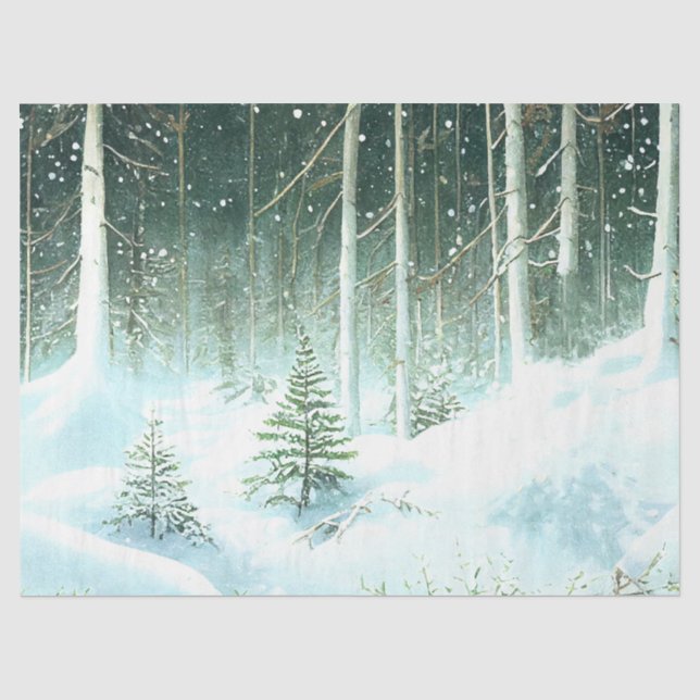 Schneewald Winter Weihnachtslandschaft Dekoupage Seidenpapier (Vorderseite)