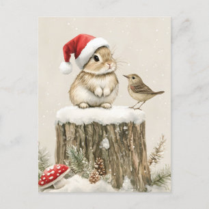 Schneewald Winterwald Weihnachts Hase Vogel Ankündigungspostkarte