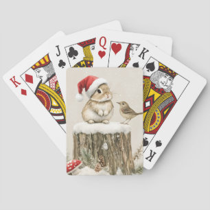 Schneewald-Winterwald-Weihnachts-Hase-Vogel Spielkarten
