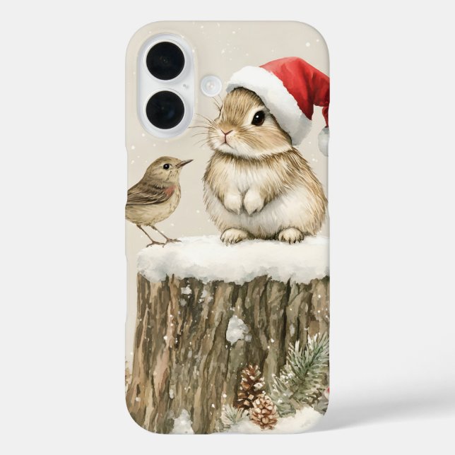 Schneewald Winterwald Weihnachtsbaum Bunny Bird iPhone 16 Hülle (Rückseite)