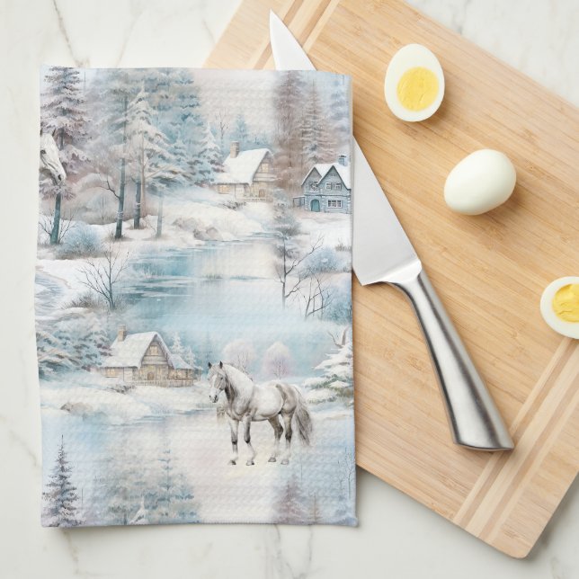 Schneewaldlandschaft im Winter Geschirrtuch (Viertel Falte)