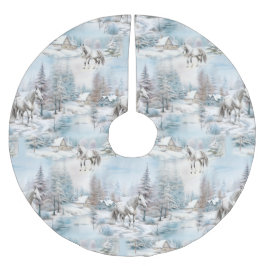 Schneewaldlandschaft im Winter Polyester Weihnachtsbaumdecke