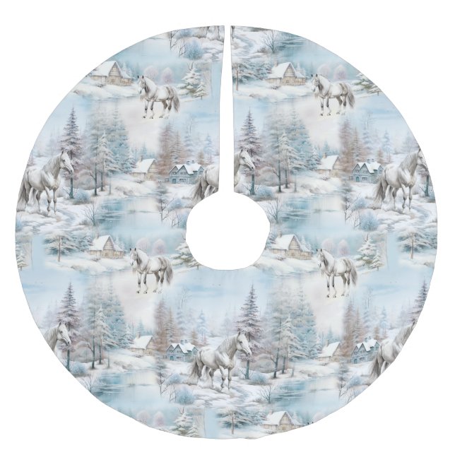 Schneewaldlandschaft im Winter Polyester Weihnachtsbaumdecke (Vorderseite)