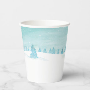 Schneewaldlandschaft mit Bäumen Pappbecher