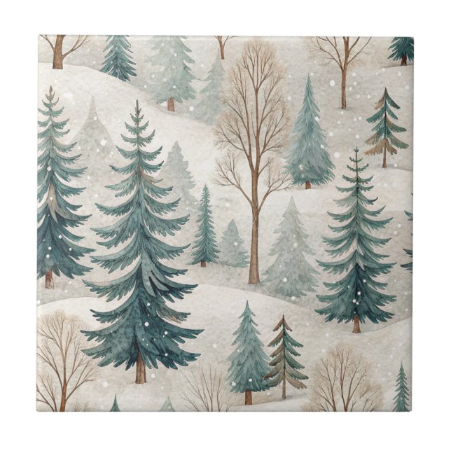 Schneewaldmuster – Friedliche Winterlandschaft Fliese (Vorderseite)