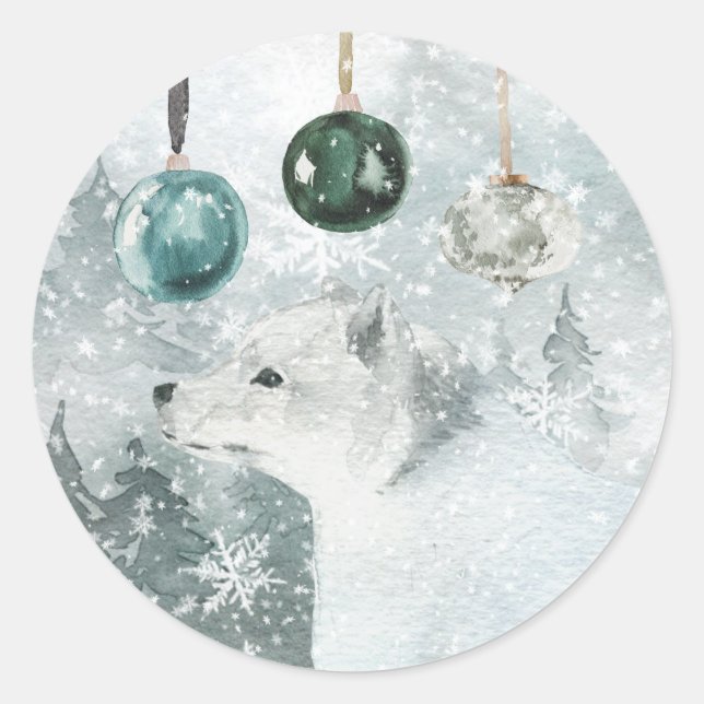 Schneewaldwald Arktische Foxen Glasschmuck Runder Aufkleber (Vorderseite)