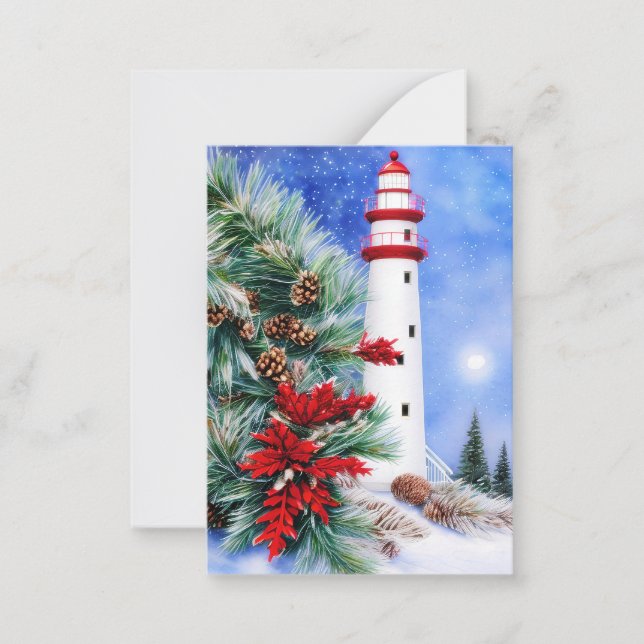 Schneeweihnachtliche Leuchtturm Budget Mini Mitteilungskarte (Vorderseite)