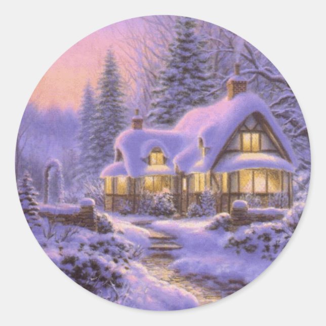 Schneeweihnachtliche Winterlandschaft Runder Aufkleber (Vorderseite)