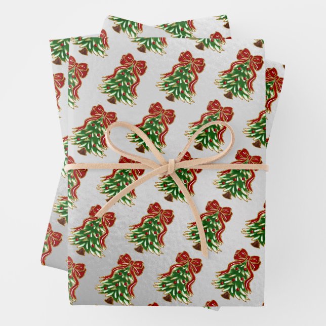 Schneeweihnachtsbaum & Bow Silver Wrapping Paper Geschenkpapier Set (Beispiel)