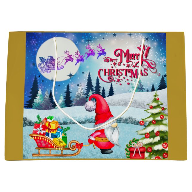 Schneeweihnachtsgnome und die Schlittengeschenke d Große Geschenktüte (Vorderseite)