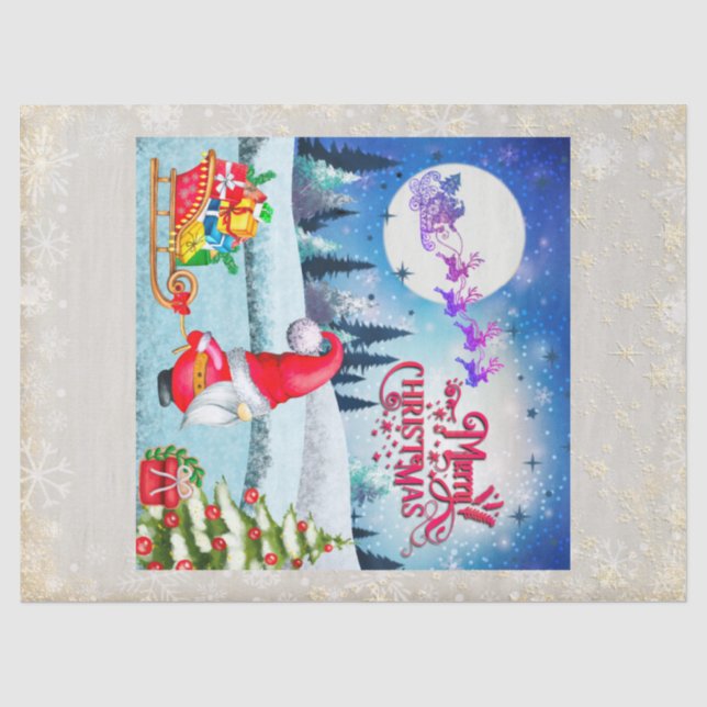 Schneeweihnachtsgnome und die Schlittengeschenke d Seidenpapier (Vorderseite)