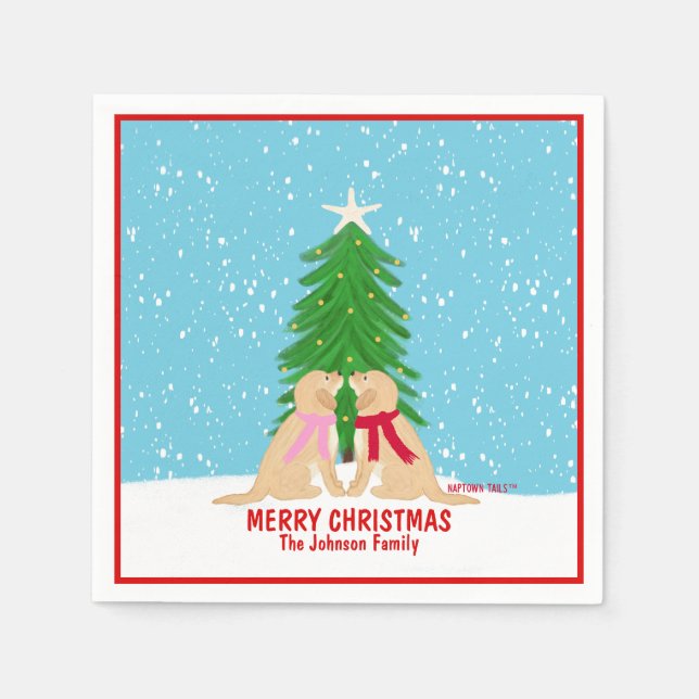 Schneeweihnachtshunde Personalisiert Napkins Serviette (Vorderseite)