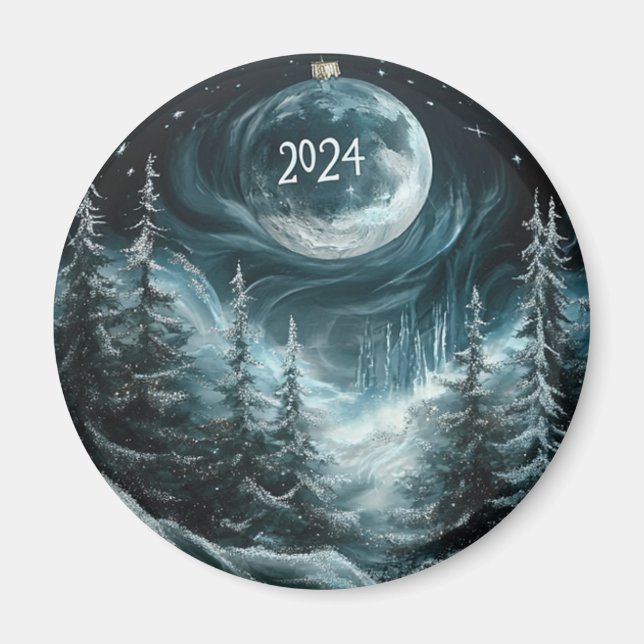 Schneeweihnachtswald mit Big Moon Ornament Coll Magnet (Vorne)