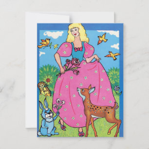 Schneeweiß und die kleinen Tiere, glücklicher Gebu Postkarte
