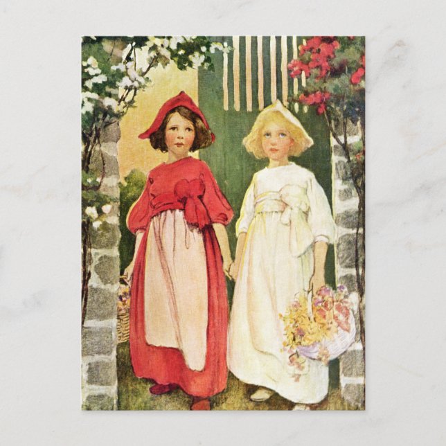 Schneeweiß und Rose rot Postkarte (Vorderseite)