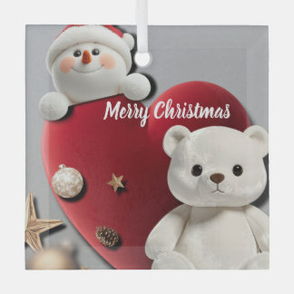 Schneewheißer Bär und Schneemann Ornament Aus Glas
