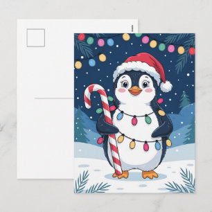 Schneewinter Süßer Pinguin in Santa Hut Weihnachte Feiertagspostkarte