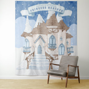 Schneewinterburg Foto Stand Hintergrund Wandteppich