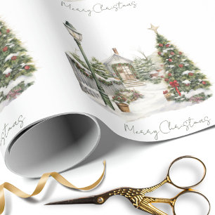 Schneewinterfarm Wasserfarben Pine Weihnachtsbaum Geschenkpapier