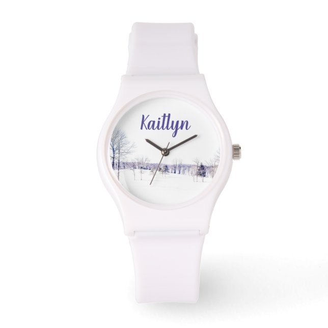 Schneewinterlandschaft Armbanduhr (Vorderseite)
