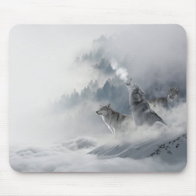 Schneewolf Winter Wildlife Mousepad (Vorne)