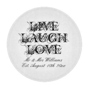 Schneidbrett 'Live Laugh Love' für das Brautpaar Schneidebrett