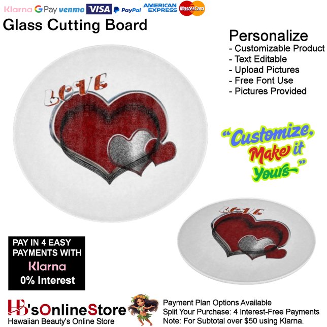 Schneidebrett (Love Heart White Cooking Kitchen Glass Cutting Board.)