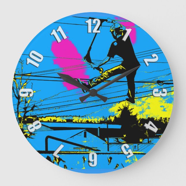 Schneiden - Hochfliegender Scooter Große Wanduhr (Vorderseite)