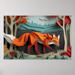 Schneiden Sie Papierfuchs unter Bäumen Poster