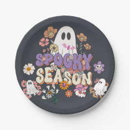 Schneiden Sie unscharfen Geist und Blume Halloween Pappteller