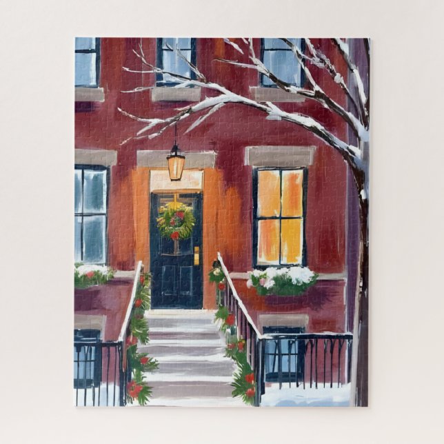 Schneie Stadt-Treppe | Weihnachten Winter Aquarell (Vertikal)